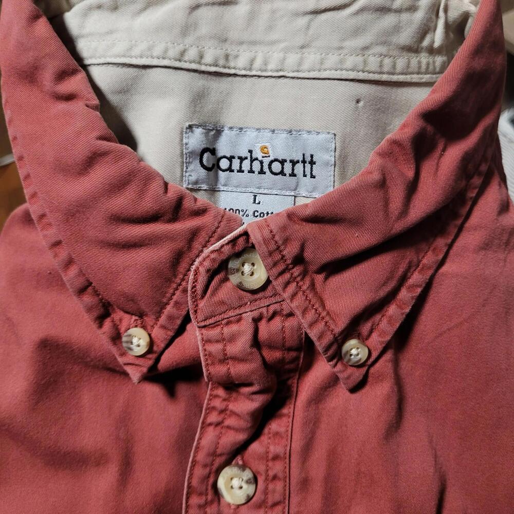 Carhartt Shirt Men Large Red Button Down Chore Workwear Distressed Construction